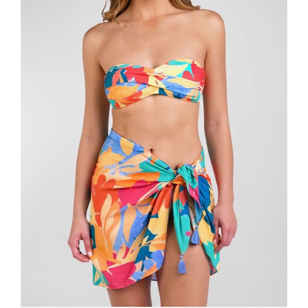 La Blanca Fantasy Resort Multi Color Tropical Sarong Swimsuit Cover Up Tassels